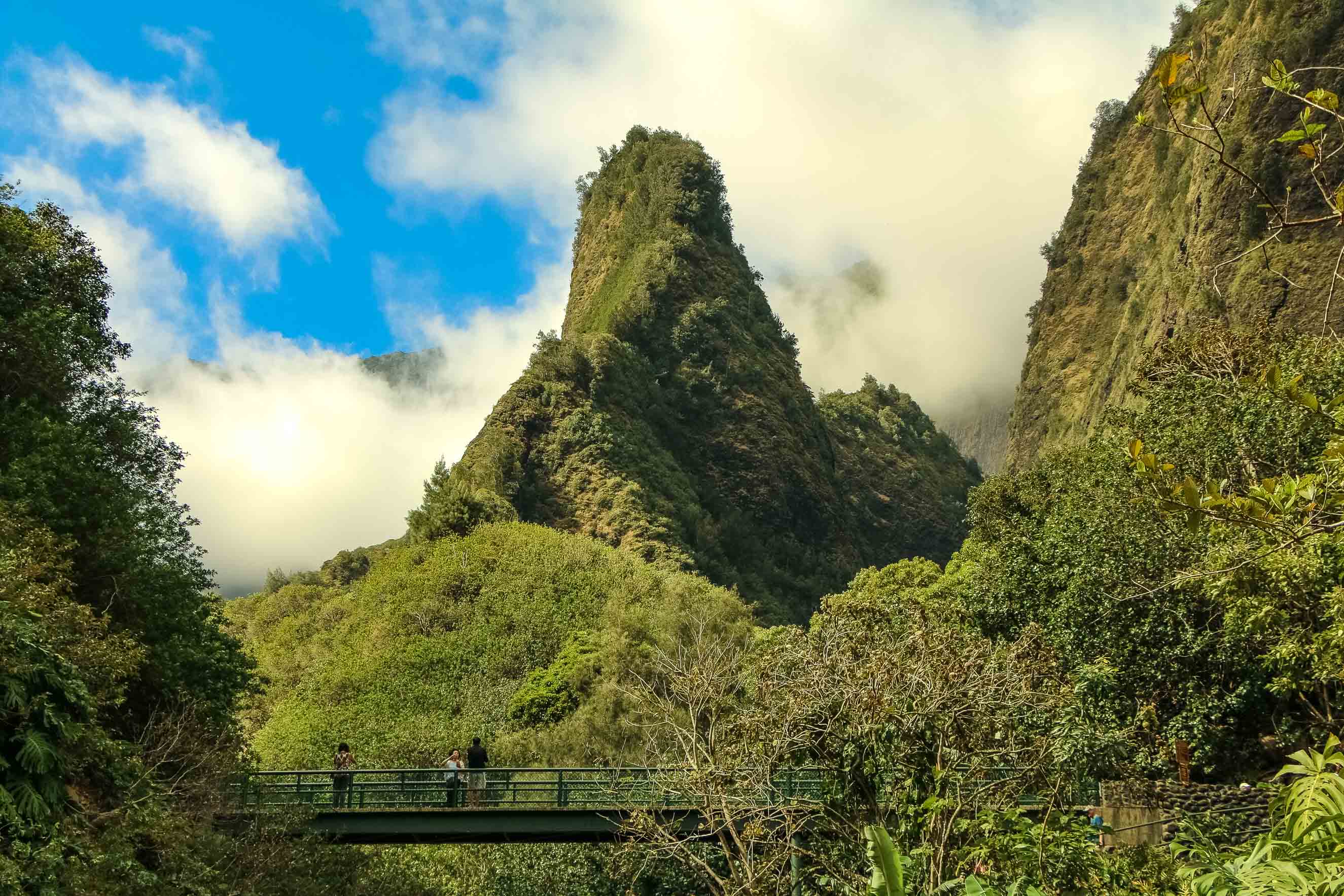Lush green Iao Valley and the Iao Needle in the West Maui Mountains